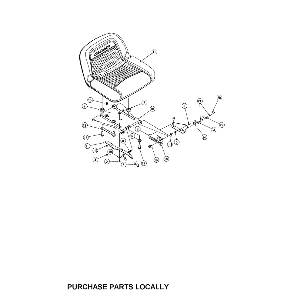 Adjustable Seat Diagram and Parts List for  Cub Cadet Lawn Tractor